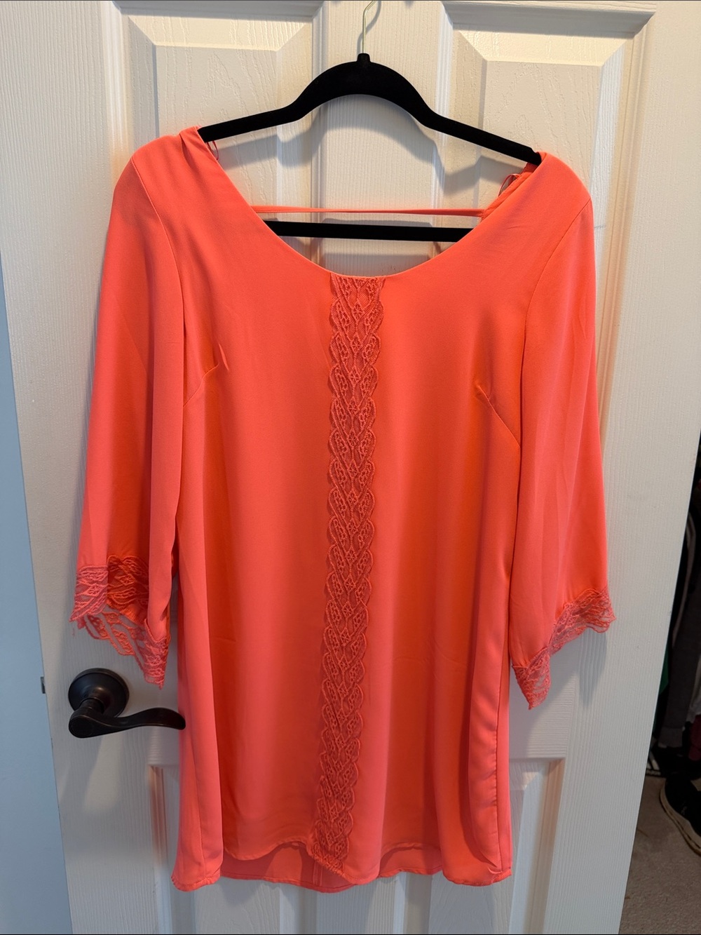 Astr Coral Lace-Trim Long Sleeve Tunic Dress